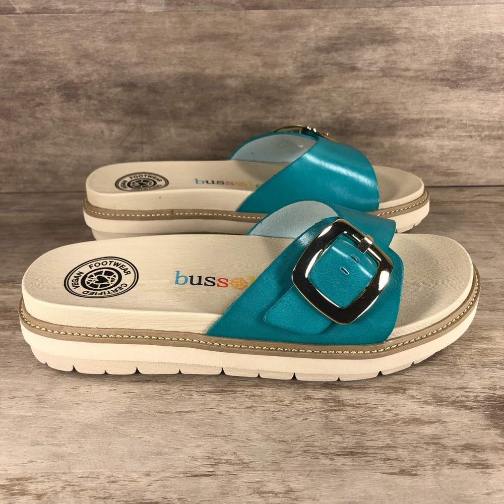 NEW Bussola Pinoye Sandal Vegan Turquoise with Gold Buckle Women 6.5, 8.5, 9 - Picture 2 of 13